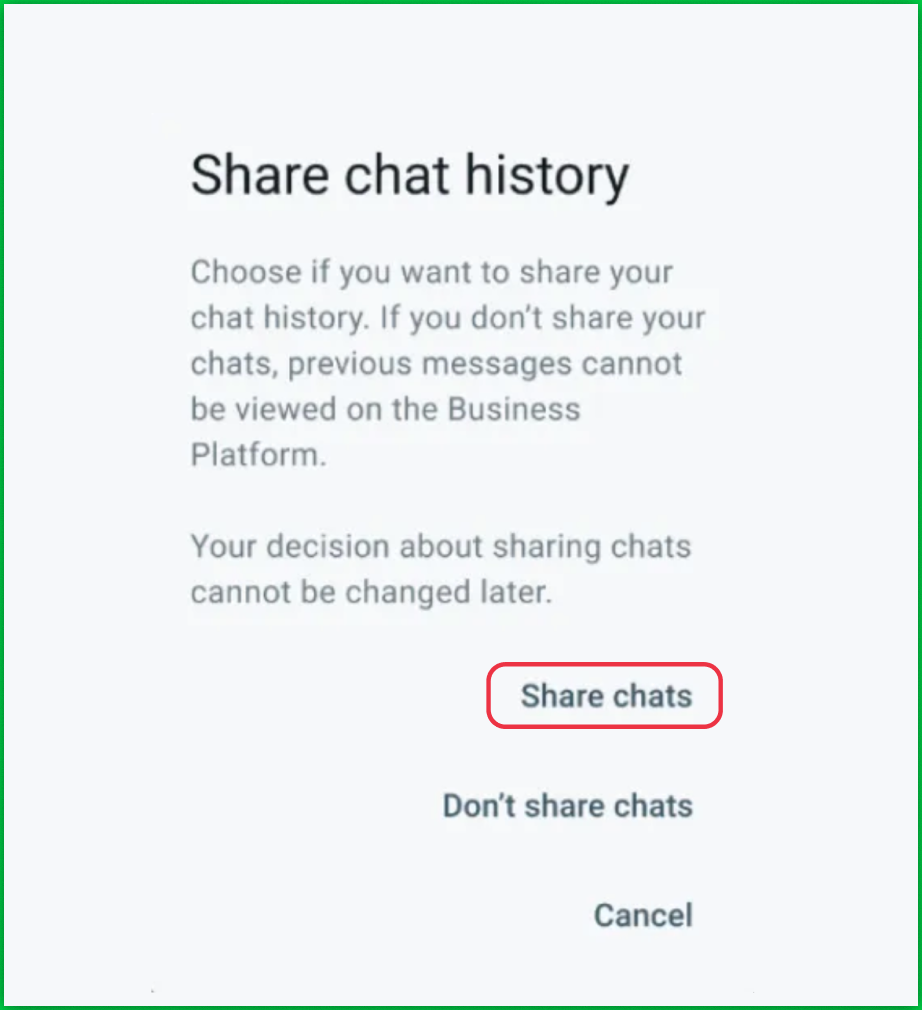 Tela de compartilhamento de histórico