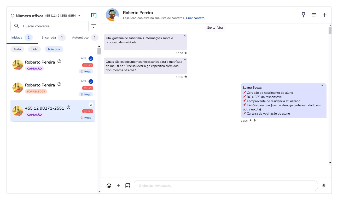 WhatsApp Business API oficial Meta para escolas particulares