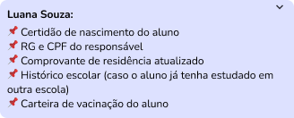 Resposta da escola com lista de documentos necessários